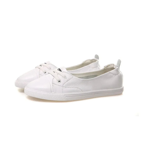 Hjemix | 100% Ekte Lær Sko Kvinner Flate Casual Sko Myk Ku skinn Hvite Flats