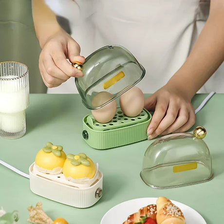 Hjemix | 120W 220V Elektrisk Eggkoker & Egg Poacher - Automatisk Mini Frokostmaskin for 2 Egg, Bærbar Damper