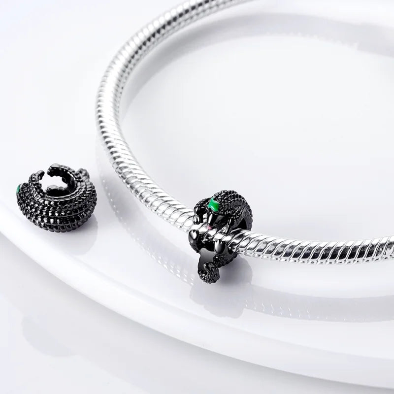 Hjemix | 925 Sølv Gylden Leopard Charms Perler Fargerik Kameleon Nesehorn Løve Skarabé Katt Anheng Kompatibel med Original Pandora Armbånd Smykker