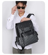 Hjemix | Trendy Rute Business Allsidig Herre Ryggsekk Reise Stor Kapasitet Luksus Merke Design Ryggsekk Menn PU Lær Skole Ryggsekk