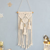 Hjemix | Bohemsk Veggteppe, Makramee Vegghengende, Hjemmedekorasjon, Bomull Lin Tassel, Håndlaget, Vevd, Geometrisk Lærred Kunst, Bakgrunns Veggtepper