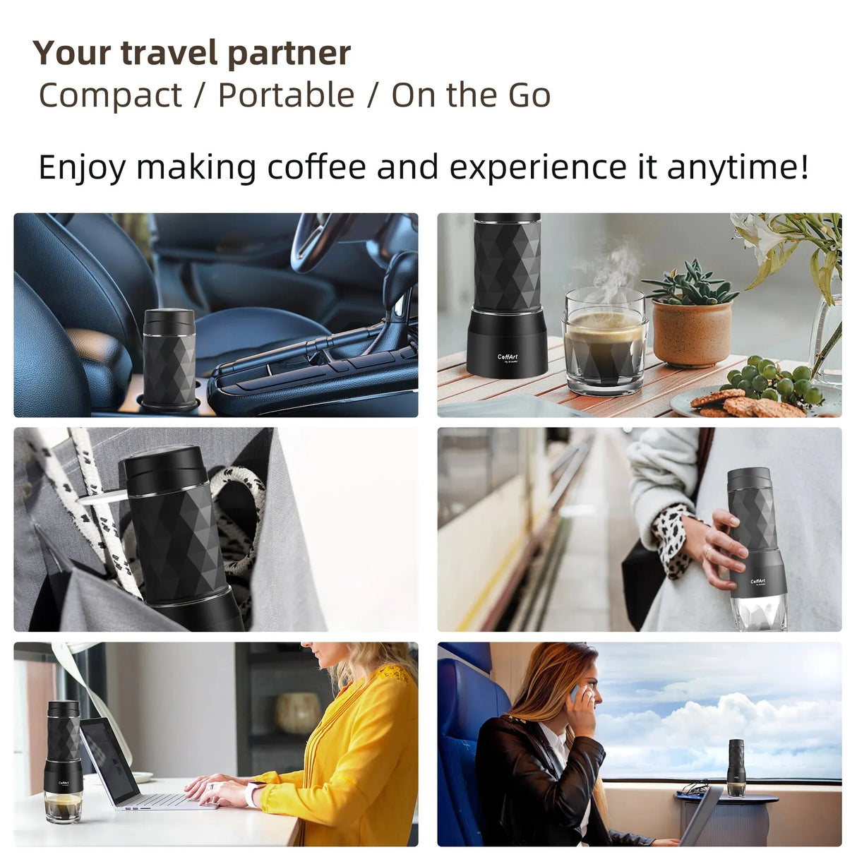 Hjemix | Bærbar Kaffemaskin Espresso Maskin Håndpresse Kapsel Malt Kaffe Brygger Bærbar for Reiser og Piknik, BioloMix