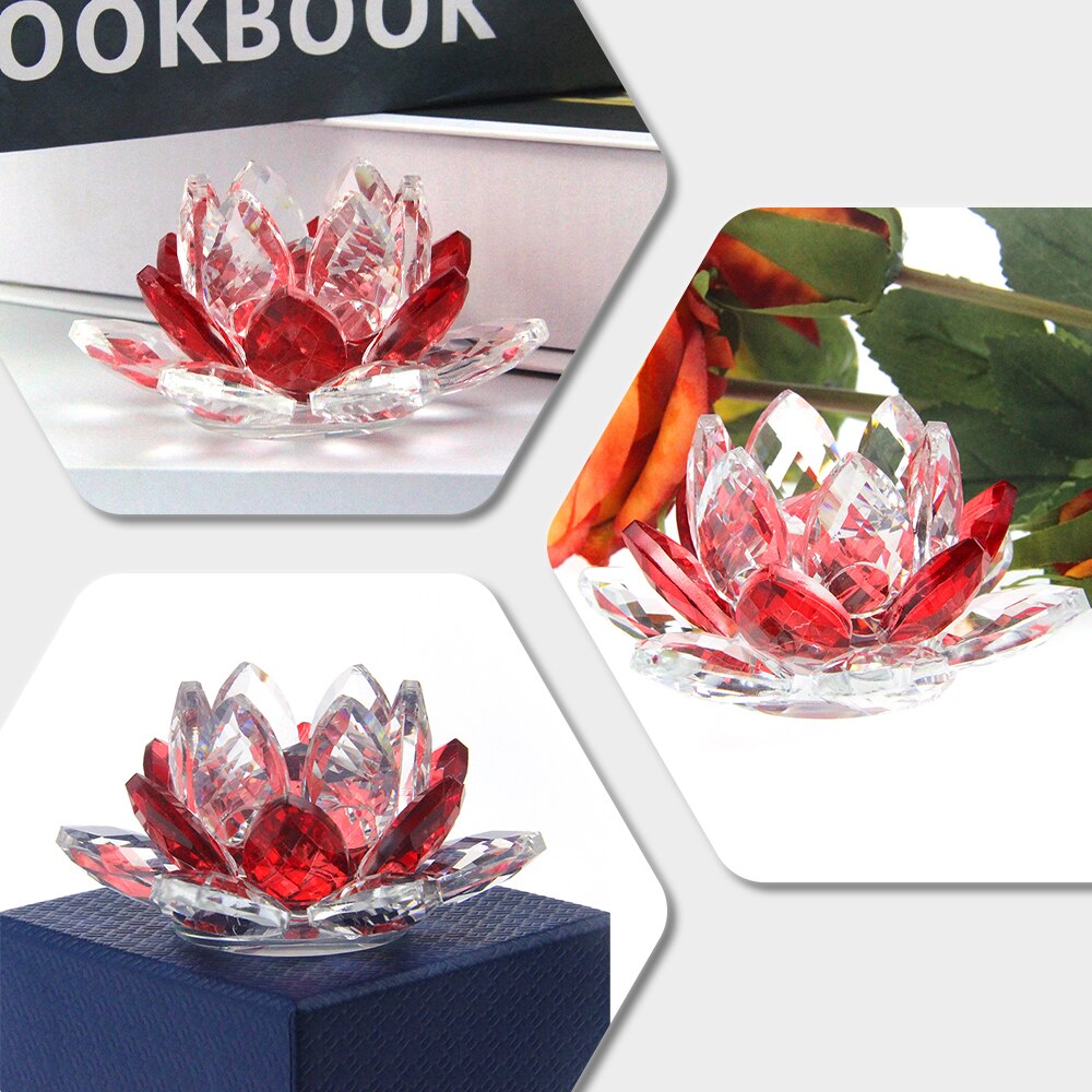 Hjemix | Crystal Lotus Flower Craft Glass Paperweight Home Decoration Ornaments Figures Home Wedding Party Decor Gifts Souvenir