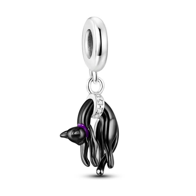 Hjemix | 925 Sølv Gylden Leopard Charms Perler Fargerik Kameleon Nesehorn Løve Skarabé Katt Anheng Kompatibel med Original Pandora Armbånd Smykker