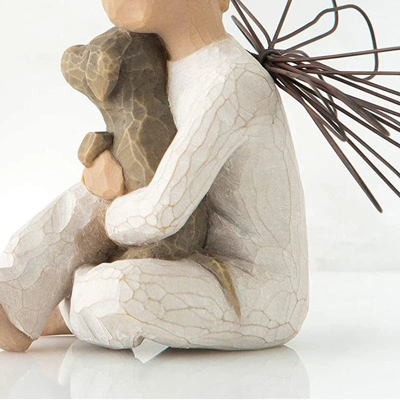 Hjemix | Statuett laget av harpiks, mennesker, familiefigurer, skulptur, figurer for hjemmedekor, borddekorasjon, stue, engel, omfavnelse, hund, far, barn