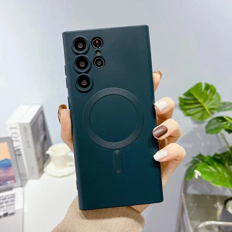 Hjemix | Luksus myk silikon Magsafe-deksel trådløs lade-deksel for Samsung Galaxy S24 S23 S22 S21 Ultra Plus full beskyttelse støtfangerdeksel