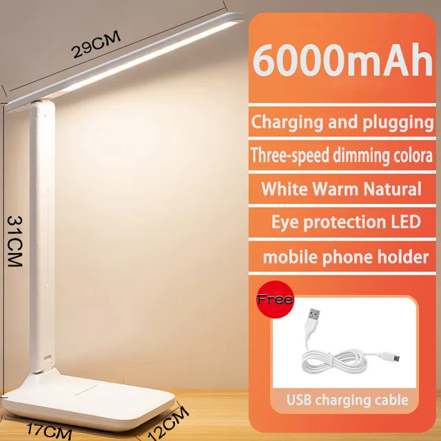 Hjemix | 6000mAh oppladbar LED bordlampe USB 3 farger stegløs dimbar skrivebordslampe berøring foldbar øye-beskyttende leselys nattlys