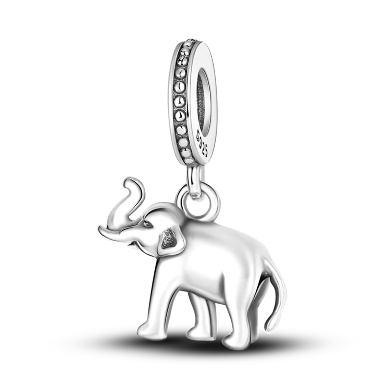 Hjemix | 925 Sølv Gylden Leopard Charms Perler Fargerik Kameleon Nesehorn Løve Skarabé Katt Anheng Kompatibel med Original Pandora Armbånd Smykker