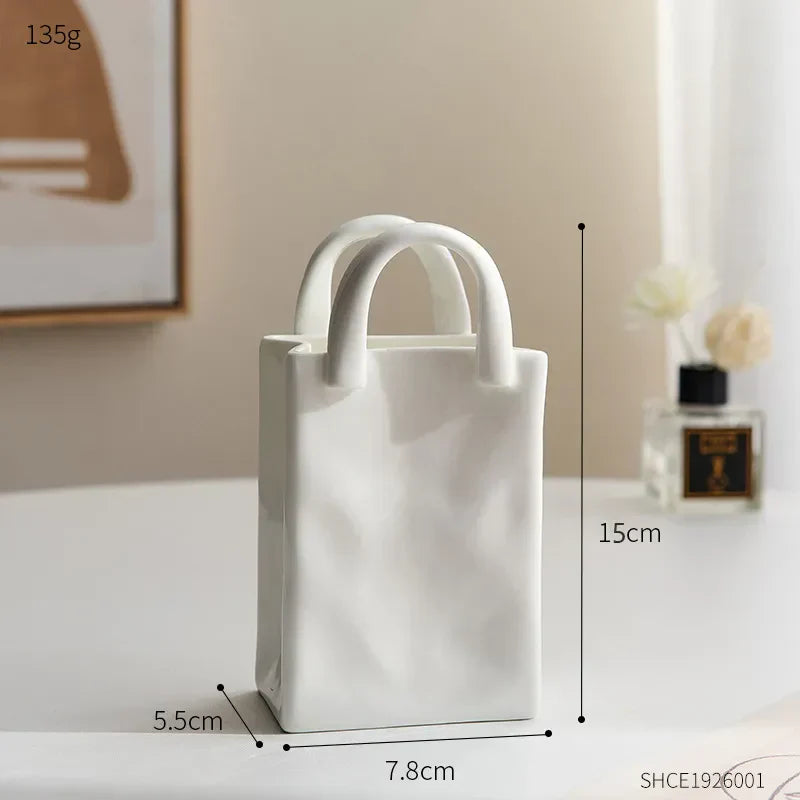 Hjemix | Nordisk dekorativ vase håndveske keramisk vase dekorasjon hjem blomster for dekor borddekorasjons tilbehør romdekorasjon vasegave