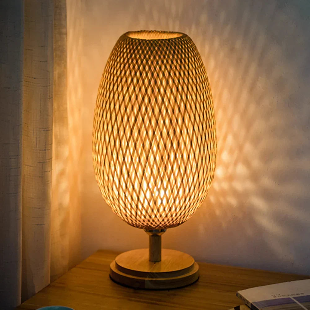 Hjemix | Rattan lampe - Trinnløs dimbar kurvlampe for soveroms- og stuedekorasjon