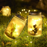 Hjemix | Glass Fairy Lamp - Solar Mason Jar Lantern, IP65 Vanntett Utendørs Hengelykt