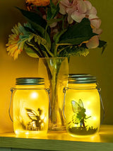 Hjemix | Glass Fairy Lamp - Solar Mason Jar Lantern, IP65 Vanntett Utendørs Hengelykt