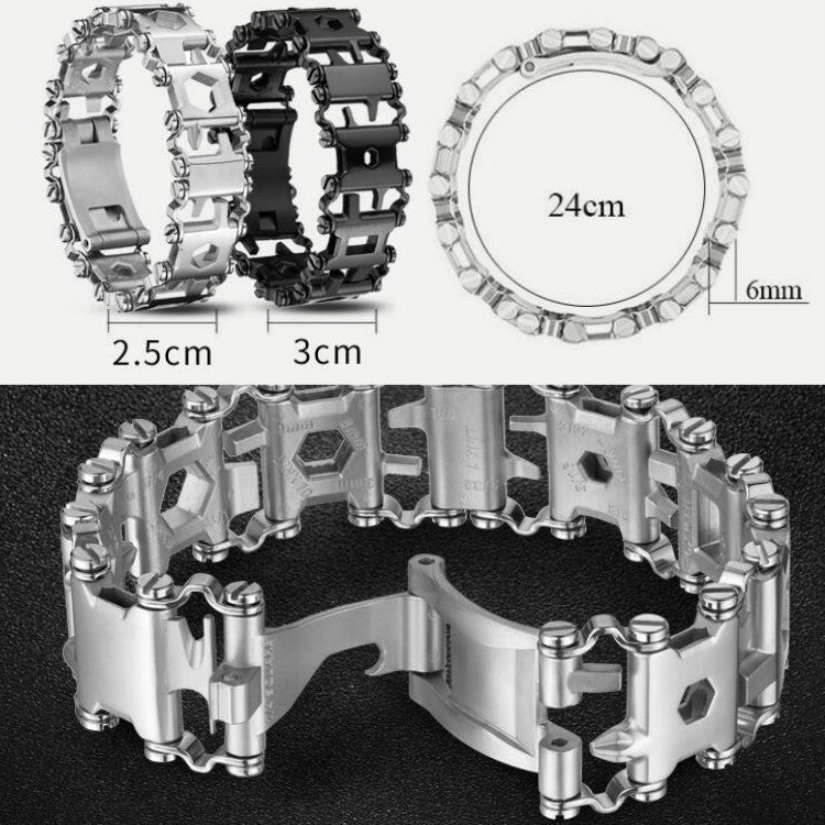 Hjemix | Multifunksjonell Rustfritt Stål Utendørs Overlevelsesverktøy Armbånd for Menn (316L Bredde Sølv)