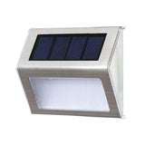Hjemix | 2PCS Solenergi Rustfritt Stål 3 LED Trappev lampe Utendørs Hage Gjerde Lys (Hvit Lys)
