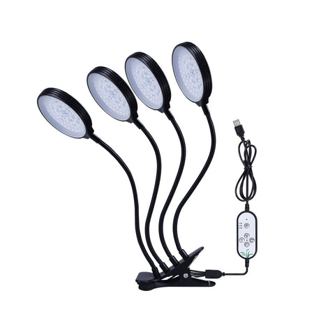 Hjemix | LED Plantevekstlamper USB Fjernkontroll Klemme Vanntett Fullspektrum Naturlig Hvit Spireplante Lys, Effekt: 60W Fire Hoder