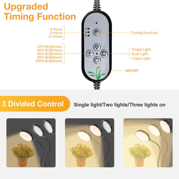 Hjemix | LED Plantevekstlamper USB Fjernkontroll Klemme Vanntett Fullspektrum Naturlig Hvit Spireplante Lys, Effekt: 60W Fire Hoder