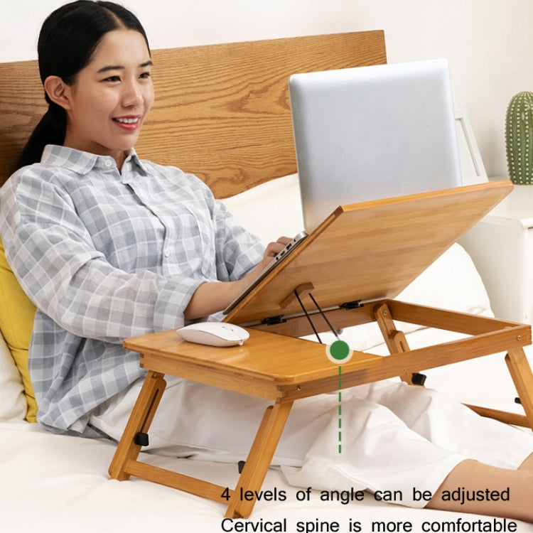 Hjemix | 741ZDDNZ Bruk av seng Foldbar Høydejusterbart Laptopbord Hybel Studiebord, Spesifikasjon: Klassisk Te Farge 64cm Tykkelse Bambus