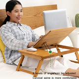 Hjemix | 741ZDDNZ Bruk av seng Foldbar Høydejusterbart Laptopbord Hybel Studiebord, Spesifikasjon: Klassisk Te Farge 64cm Tykkelse Bambus