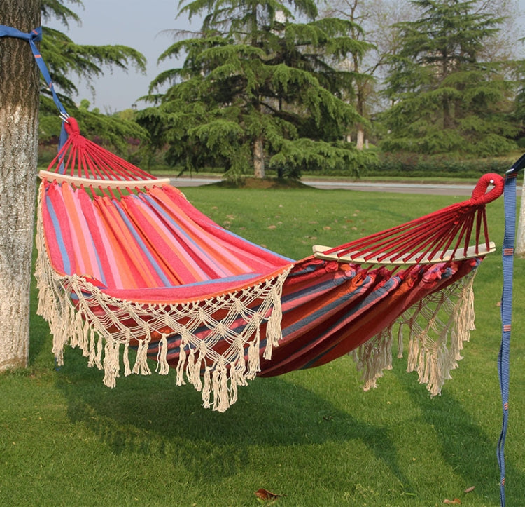 Hjemix | 200x150cm Dobbel Utendørs Camping Pompong Lærred Hengekøye med Stang (Rosa Striper)
