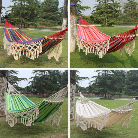 Hjemix | 200x150cm Dobbel Utendørs Camping Pompong Lærred Hengekøye med Stang (Rosa Striper)