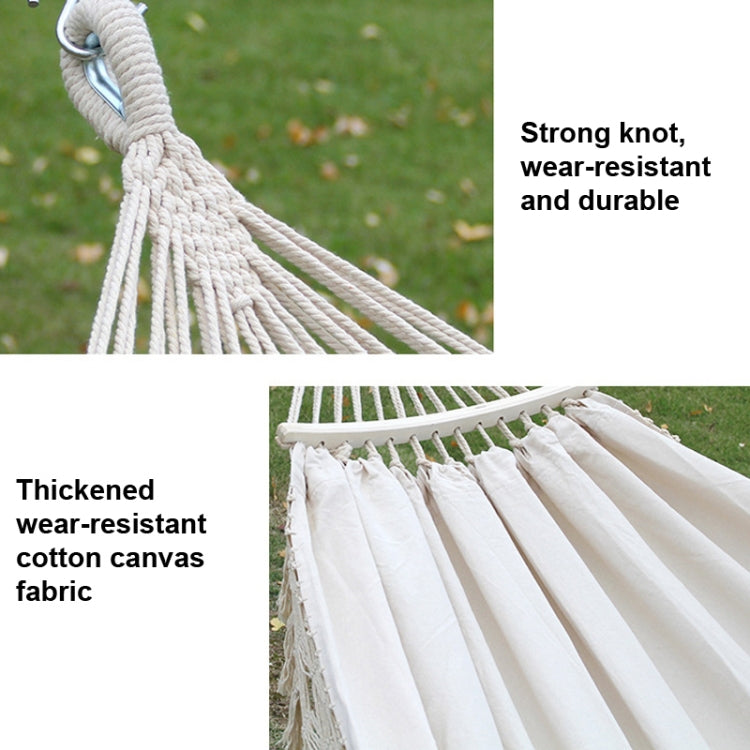 Hjemix | 200x150cm Dobbel Utendørs Camping Fringed Canvas Hengekøye med Stang (Hvit)