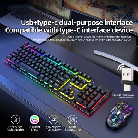 Hjemix | Attack Shark T3RGB RGB Belyst Trådløst Tastatur og Mus Sett (Svart)