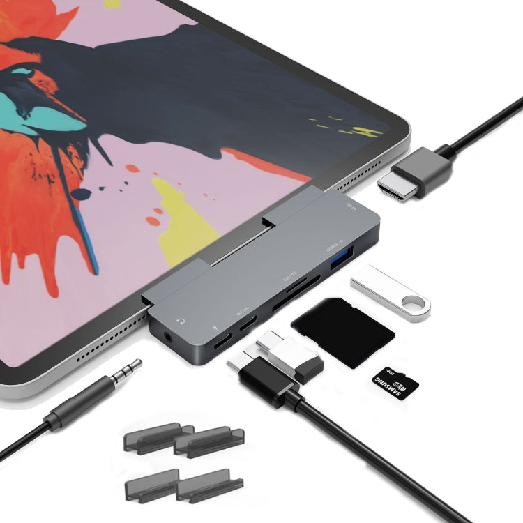 Hjemix | For iPad Pro 7-i-1 HDMI 4K + 3.5 mm lyd + SD/TF + 1 USB 3.0 + USB-C/Type-C + PD USB-C dockingstasjon