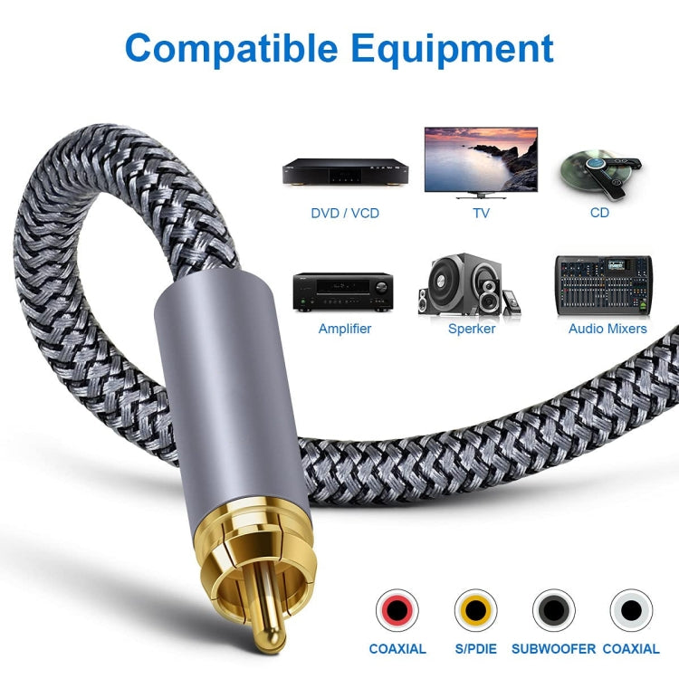 Hjemix | 10m Ren Kobber RCA Koaksial HIFI Digital Lydkabel SPDIF Subwoofer Høyttalerkabel (Sølvgrå)