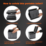 Hjemix | Auto Folding Portable Toilet Outdoor Emergency Mobile Toilet (Mørk Grå)