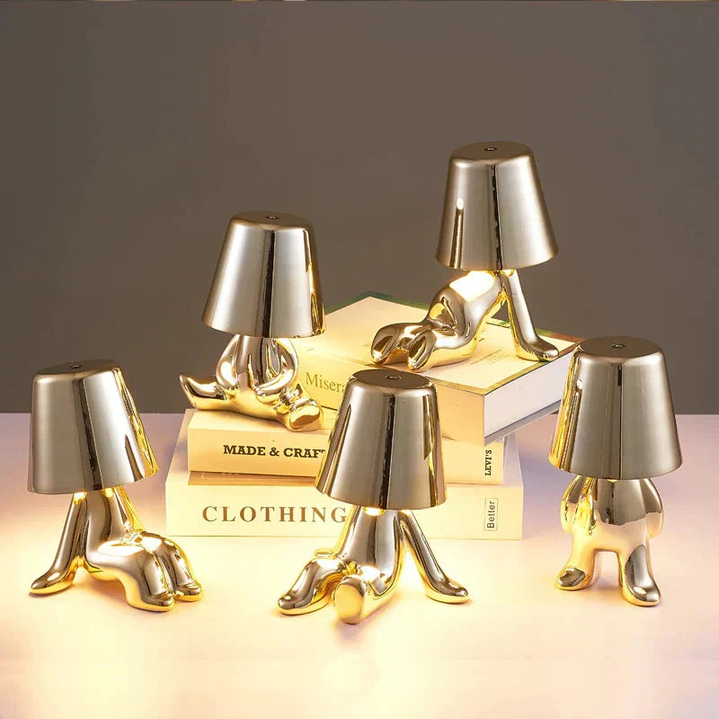 Hjemix | Golden Man LED Tenke Bordlampe – Leken Nattbordlampe for Soverom & Dekor