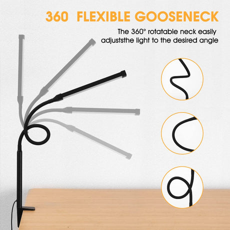 Hjemix | LED Skrivebord Lampe med Lampe, øyevennlige Klips-Lys for Hjemmekontoret, 3 Moduser 10 Lysstyrkenivåer, lang fleksibel Gåsehals, Metall, Svingarm Arkitekt Oppgave Skrivebord Lamper med USB Adapter, Hvit