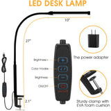 Hjemix | LED Skrivebord Lampe med Lampe, øyevennlige Klips-Lys for Hjemmekontoret, 3 Moduser 10 Lysstyrkenivåer, lang fleksibel Gåsehals, Metall, Svingarm Arkitekt Oppgave Skrivebord Lamper med USB Adapter, Hvit