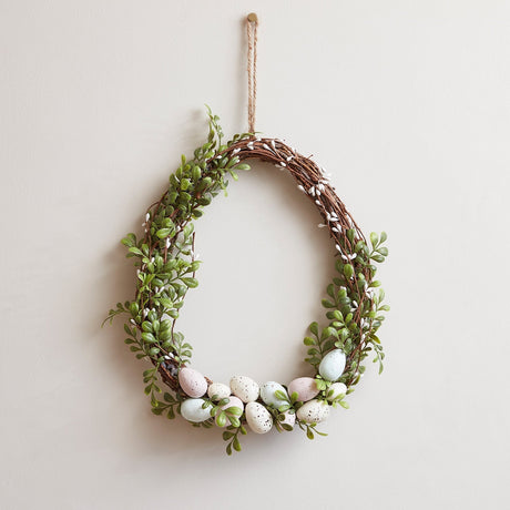 Hjemix | 35cm påskekransdekorasjon i eggform med mikrofeilys