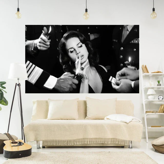Hjemix | Lana Del Rey Plakat Tapestry Veggdekorasjon - Røyker - Estetisk Soverom eller Hjem Dekorasjon