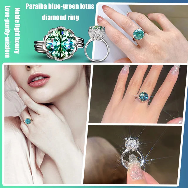 Hjemix | 6 Karat Paraiba Blågrønn Lotus Diamant Ring