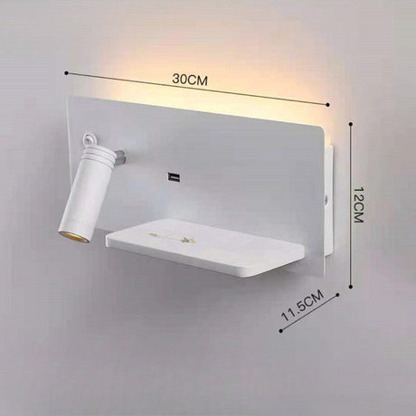 Hjemix | Moderne LED-gulvlampe med USB-port, vegglampe med hylle for soverom og kontor