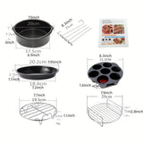 Hjemix | 11-delt 8-tommers Air Fryer tilbehørsett - Kompatibel med 3,7QT - 6,8QT Air Fryer, BPA-fri, oppvaskmaskin sikker, non-stick med kokebok