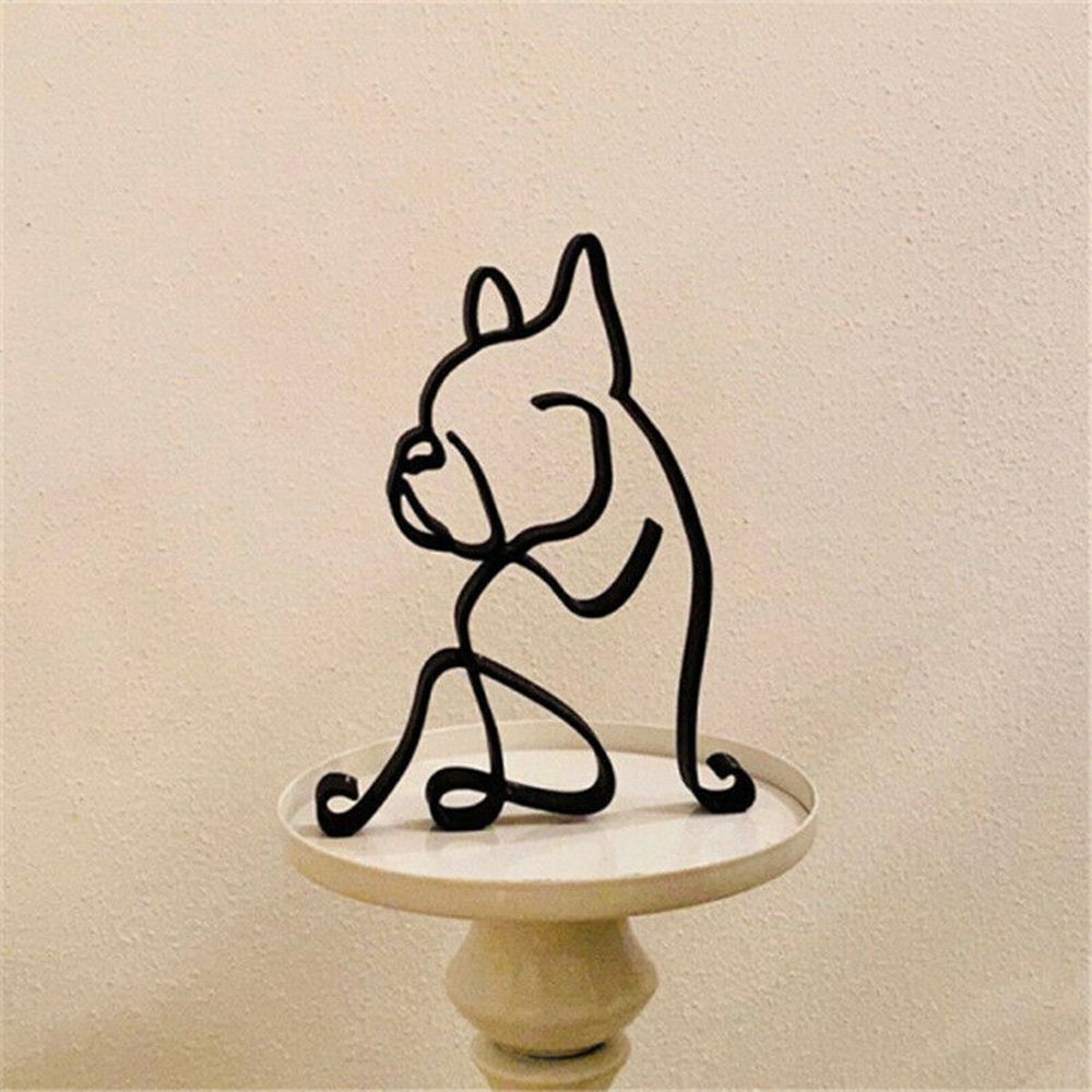 Hjemix | Tier Kunst Jern Skulptur Retro Metall svarte linjer katt hund skrivebord ornament