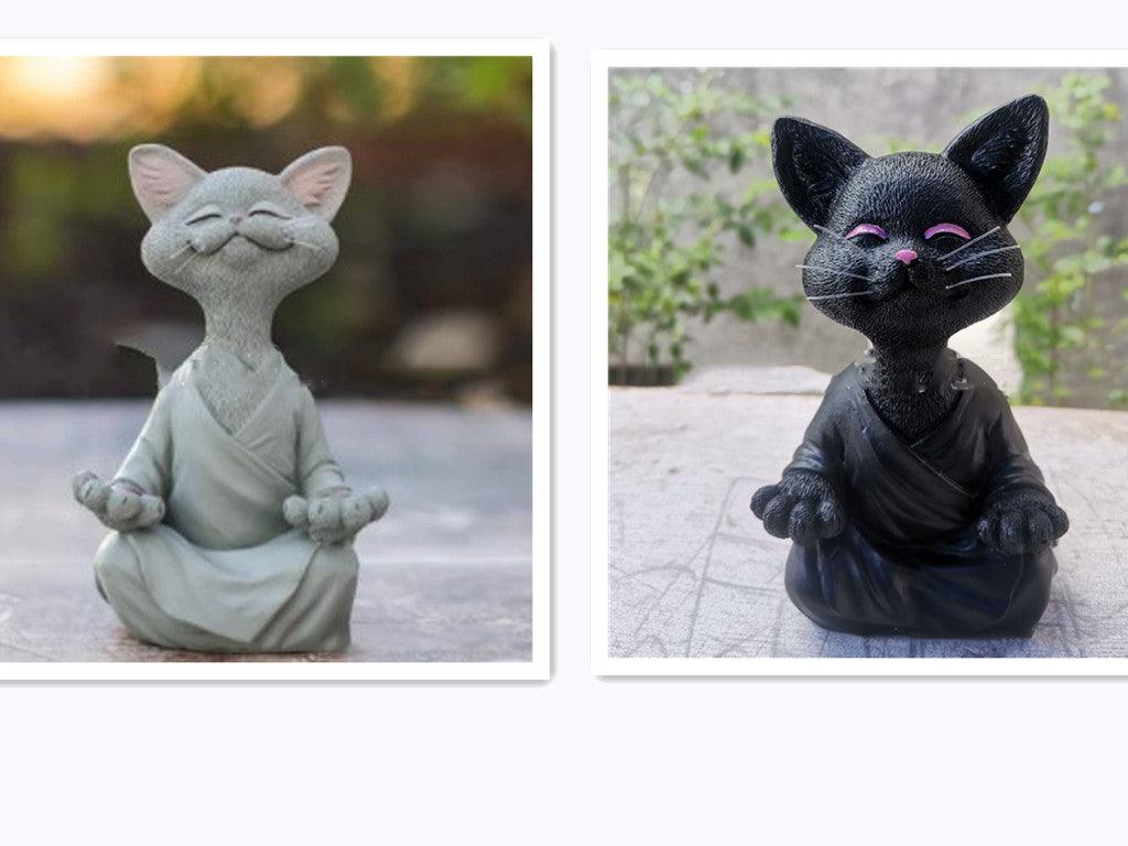 Hjemix | Lekker svart Buddha katt figur meditasjon yoga samleobjekt glad katt dekor hjem hagedekorasjon hageornament