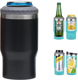 Hjemix | 4 i 1 rustfritt stål boks/flaske isolator, 14Oz toveis lokk SUS isolert boks kjøler, ølboksholder (Svart)