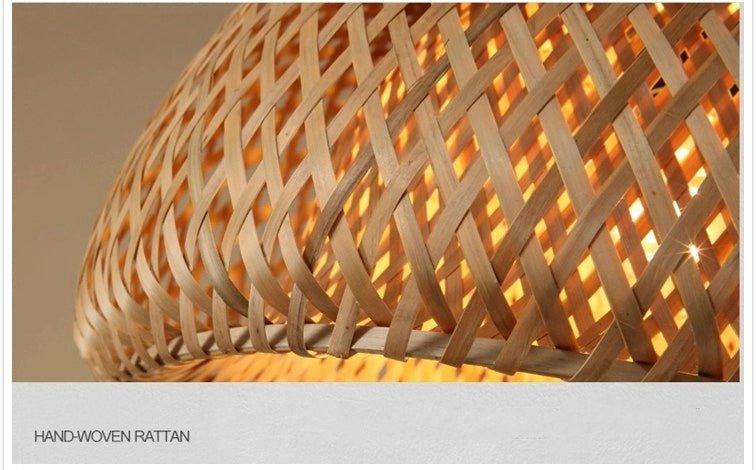 Hjemix | Hengende taklampe laget av bambus C │ Håndlaget belysning av tre og rattan for interiørdekorasjon