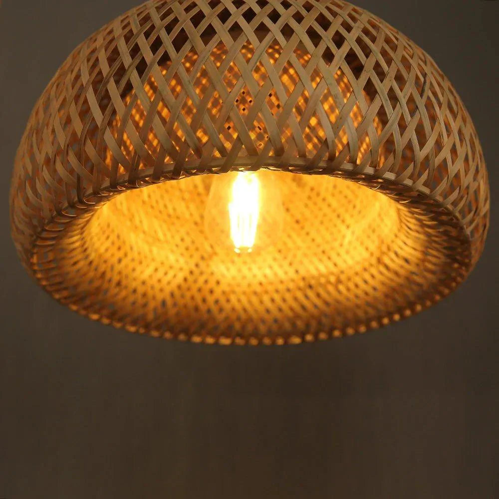 Hjemix | Hengende taklampe laget av bambus C │ Håndlaget belysning av tre og rattan for interiørdekorasjon