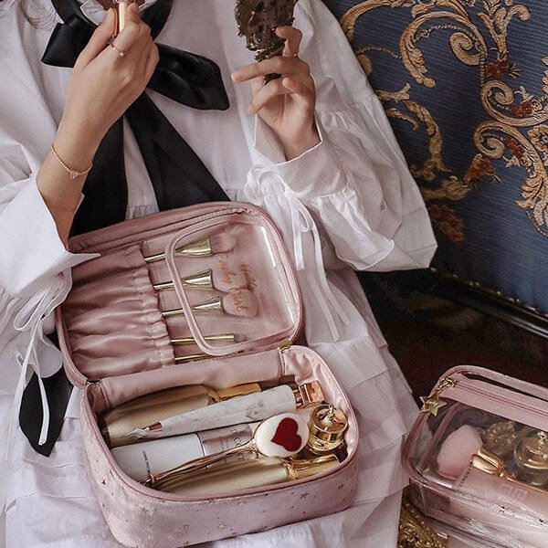 Hjemix | Stor kapasitet fløyels kosmetikkveske + vaskepose