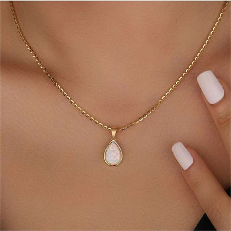 Hjemix | 18K Naturlig Opal Dråpe Vedheng Halskjede - Eloise