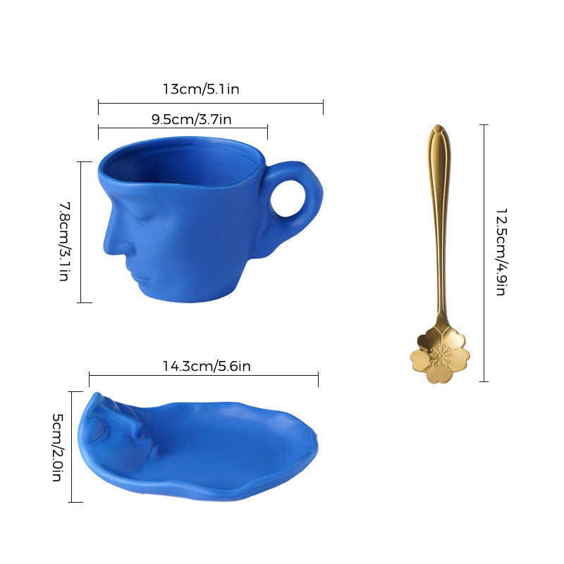 Hjemix | Metal Touching Face Creative Ceramic Kiss Kaffekopp, Kunstnerisk Vibe Krus & Tallerken Sett