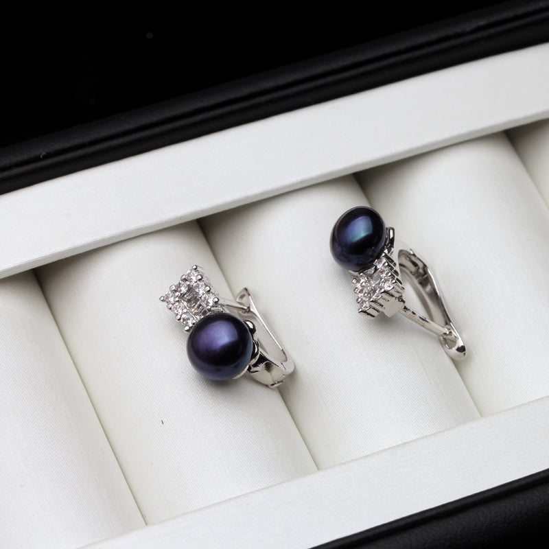 Hjemix | Fashion Naturlig ferskvanns svart perle øreklipp