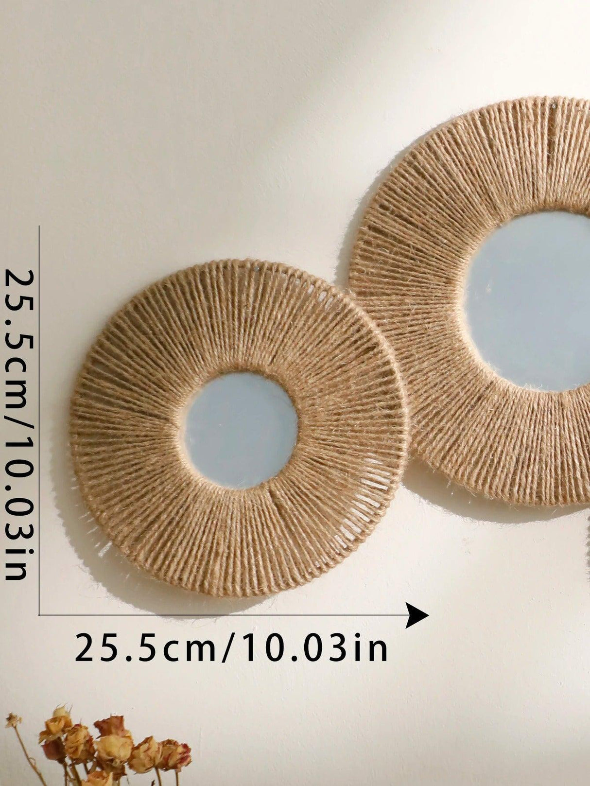 Hjemix | Rund dekorativ veggspeil i boho stil med vevd hamp tau