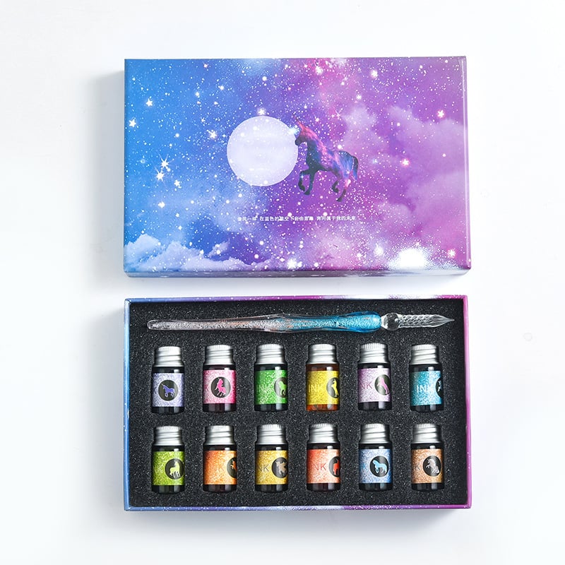 Hjemix | Kalligrafi Glass Dyp Penne Inks Sett