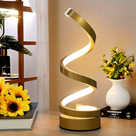 Hjemix | Modern Spiral Table Lamp – Kreativ LED Skrivebordslampe med Mild Varme Lys, Perfekt for Soverom, Stue, og Studie Dekor