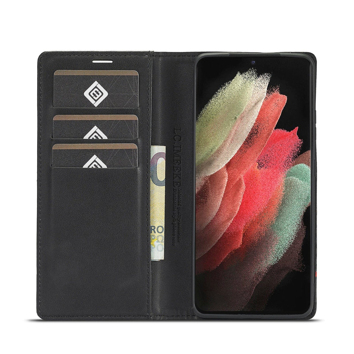 Hjemix | S23 Telefondeksel | Kortholder laget av karbonfiberlær med magnetlukking